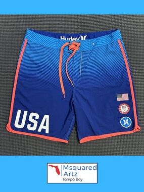 Hurley Phantom USA Olympic Limited Edition Board Shorts Mens 34 Blue